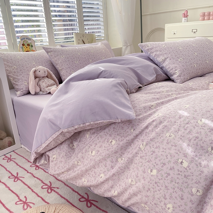 91家纺网 家纺一手货源 找家纺 宜家坊 2025新款全棉13070单床单床笠纯棉单品枕套床笠床单（有预缩尺寸 售后无忧 免费提供买家秀） 紫色小兔