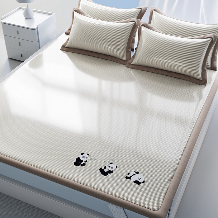 91家纺网 家纺一手货源 找家纺 卡初家居（原微来）2025新款凉感冰丝藤席-白熊日记 浅咖迹凉席