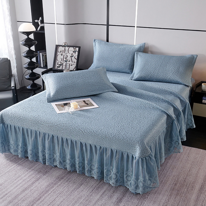 91家纺网 家纺一手货源 找家纺 青雅席业 2025新款7A抗菌母婴级纯乙纶PE刺绣凉感丝豆豆席床单款 肌理纹-蓝