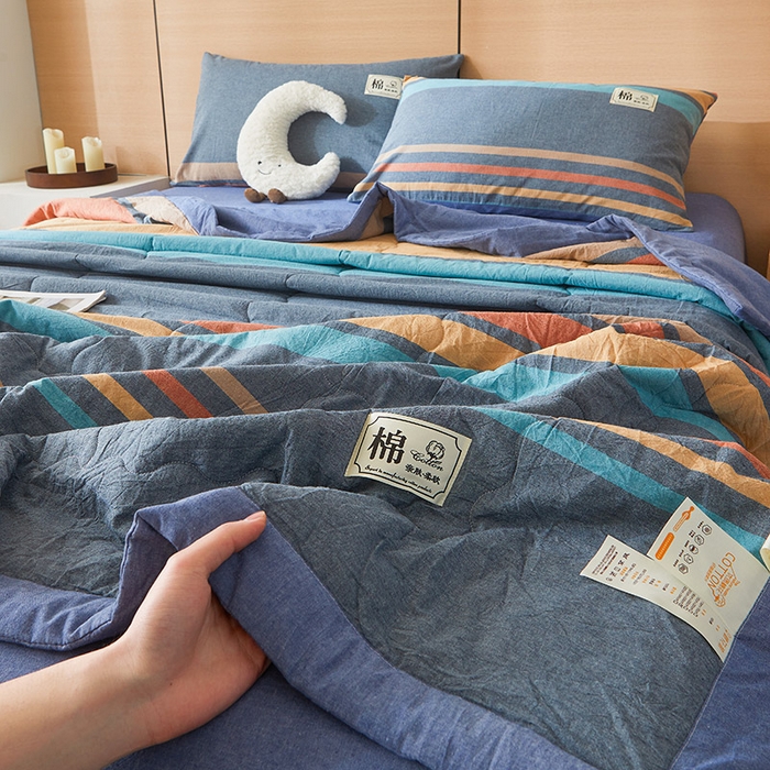 91家纺网 家纺一手货源 找家纺 招财星家纺 2025新款新疆棉花被夏被100%里外全棉棉花夏被无印风全棉色织水洗棉夏凉被空调被春秋被单人可机洗 京都