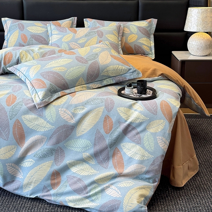 91家纺网 家纺一手货源 找家纺 海洋家纺 2025新款全棉磨毛四件套 春熙 蓝