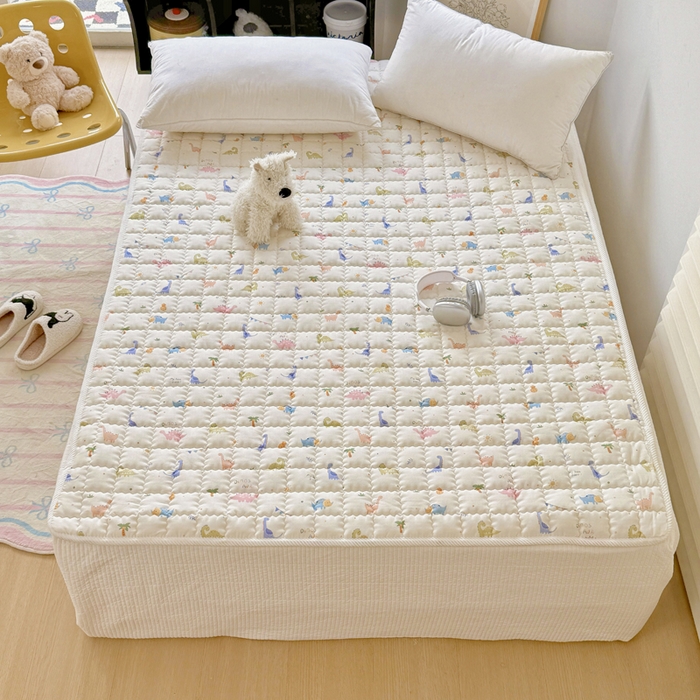 91家纺网 家纺一手货源 找家纺 澳萝拉 2025新款纯棉双层纱印花软床垫床褥 恐龙奇趣