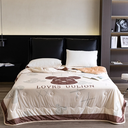 91家纺网 家纺一手货源 找家纺 摩卡（乐趣） 2025新款春夏新款夏凉被 冰激凌大豆夏被 熊头咖