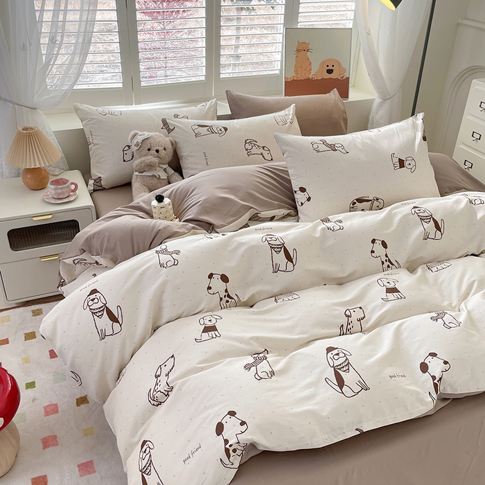 91家纺网 家纺一手货源 找家纺 宜家坊 2025全棉13070单被套印花小清新卡通碎花纯棉单品被套枕套（有预缩售后无忧 免费提供买家秀） 休闲狗