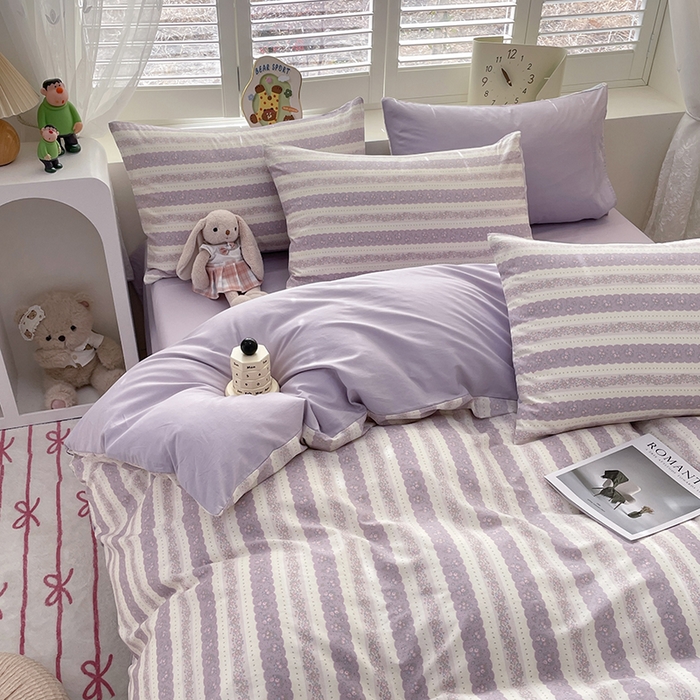 91家纺网 家纺一手货源 找家纺 宜家坊 2025全棉13070单被套印花小清新卡通碎花纯棉单品被套枕套（有预缩售后无忧 免费提供买家秀） 紫朱花