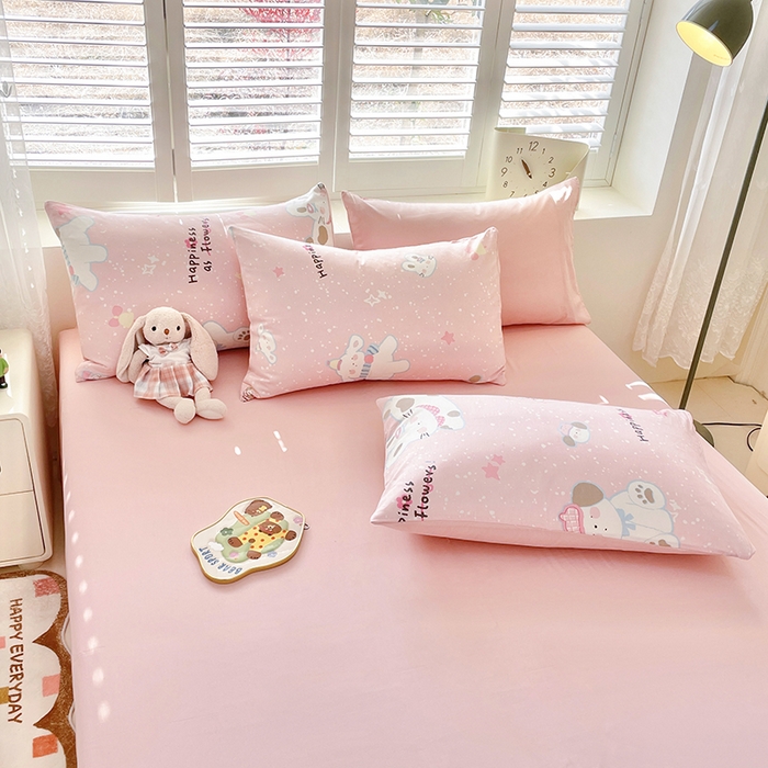 91家纺网 家纺一手货源 找家纺 宜家坊 2025新款全棉13070单床单床笠纯棉单品枕套床笠床单（有预缩尺寸 售后无忧 免费提供买家秀） 兔与狗