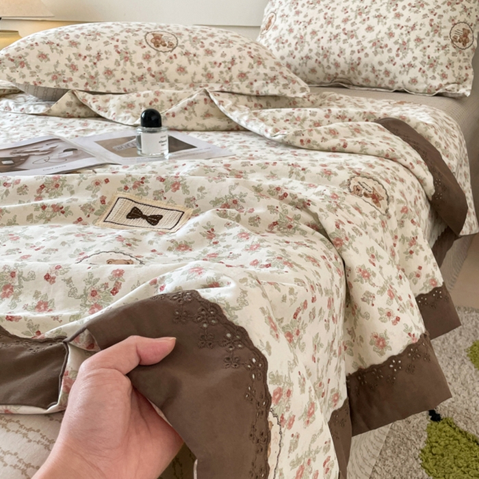 91家纺网 家纺一手货源 找家纺 帕拉美拉 2025新款全棉法式风玉米夏被春秋被玉米被三件套四件套 清茶小熊（米）