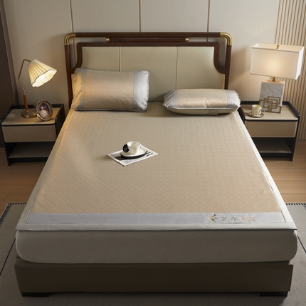 航途席业 2025新款凉席三明治刺绣可水洗碳光冰丝席宽包边艾香系列 艾香冰丝席饼干-咖