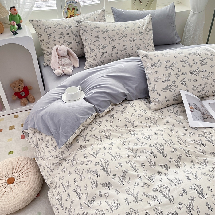 91家纺网 家纺一手货源 找家纺 宜家坊 2025热款全棉四件套学生床三件套单品床单床笠单被套印花小清新卡通碎花纯棉三四件套 白芨