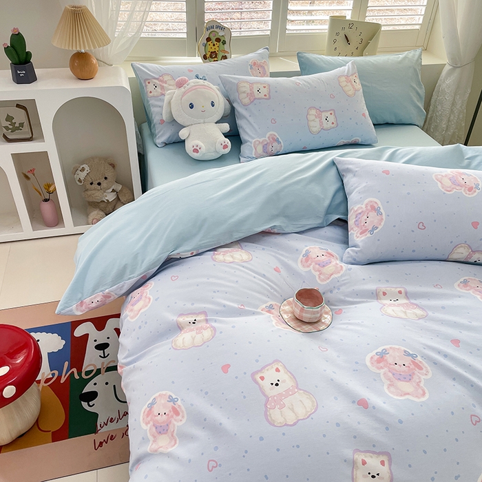 91家纺网 家纺一手货源 找家纺 宜家坊 2025热款全棉四件套学生床三件套单品床单床笠单被套印花小清新卡通碎花纯棉三四件套 博美