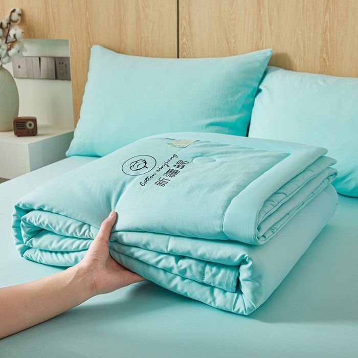 91家纺网 家纺一手货源 找家纺 晓时候 2025新款无印风水洗棉新疆棉花被夏被夏凉被空调被子 素夏-水蓝