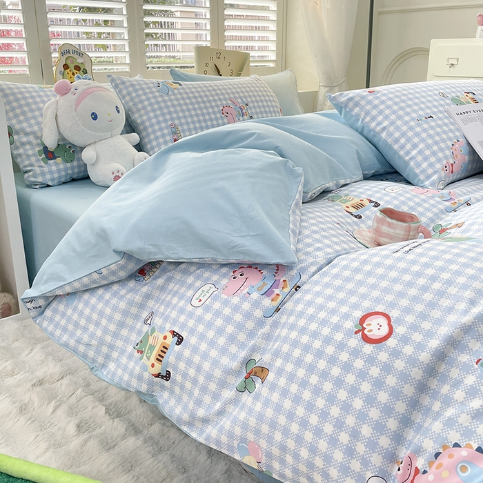 91家纺网 家纺一手货源 找家纺 宜家坊 2025全棉13070单被套印花小清新卡通碎花纯棉单品被套枕套（有预缩售后无忧 免费提供买家秀） 小恐龙