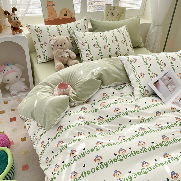 91家纺网 家纺一手货源 找家纺 宜家坊 2025热款全棉四件套学生床三件套单品床单床笠单被套印花小清新卡通碎花纯棉三四件套 字母狗