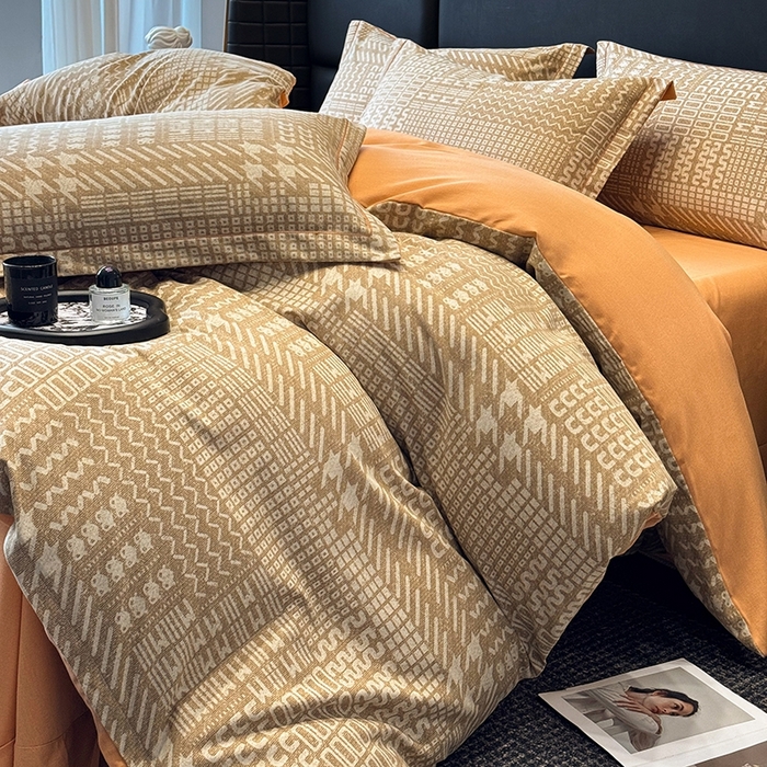 91家纺网 家纺一手货源 找家纺 海洋家纺 2025新款全棉磨毛四件套 罗卡尼亚 咖