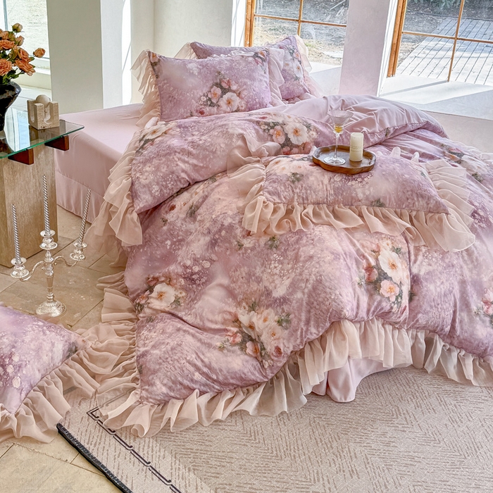 91家纺网 家纺一手货源 找家纺 仟网汇 2025新款韩版棉代尔法式四件套 莫妮卡