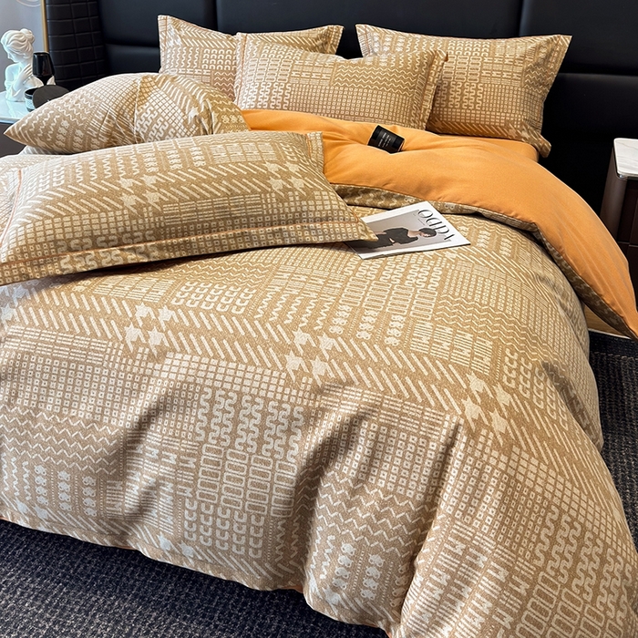 91家纺网 家纺一手货源 找家纺 海洋家纺 2025新款全棉磨毛四件套 罗卡尼亚 咖