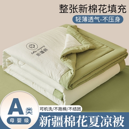 晓时候 2025新款无印风水洗棉新疆棉花被夏被夏凉被空调被子 素夏-白果绿