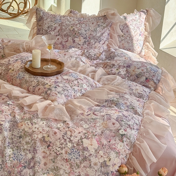 91家纺网 家纺一手货源 找家纺 仟网汇 2025新款韩版棉代尔法式四件套 卡西娅