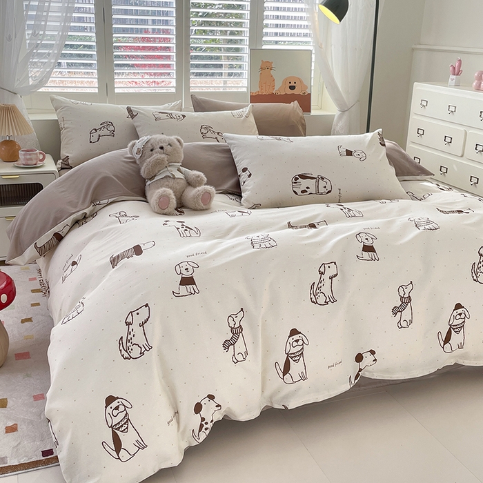 91家纺网 家纺一手货源 找家纺 宜家坊 2025全棉13070单被套印花小清新卡通碎花纯棉单品被套枕套（有预缩售后无忧 免费提供买家秀） 休闲狗