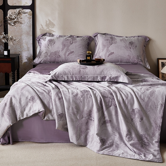 91家纺网 家纺一手货源 找家纺 鸣升家纺 2025新款兰精天丝棉大提花100%蚕丝被 夏被 空调被（包检测） 暮云-紫