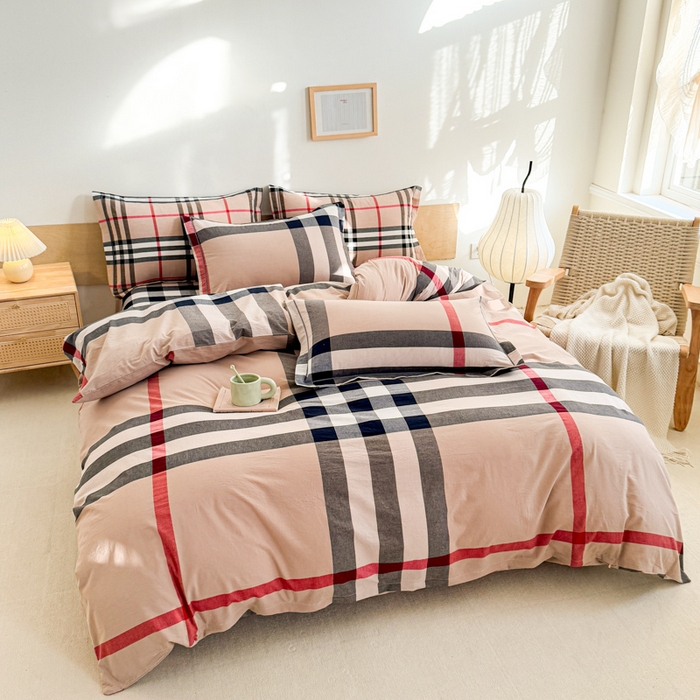 91家纺网 家纺一手货源 找家纺 喜四方 2025新款全棉色织水洗棉四件套 都市英伦大格