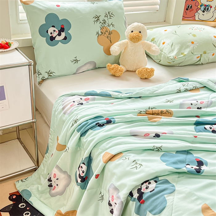 91家纺网 家纺一手货源 找家纺 天瑜 2024新款棉绸苏香绸舒香绸夏被人造棉夏凉被 熊猫绿