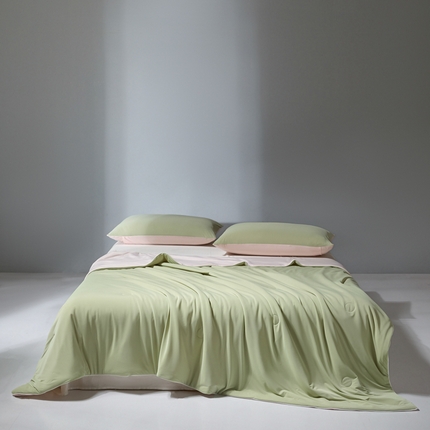 梦恬佳 2025新款高克重140g凉感丝冰丝仿锦氨夏凉被被子被芯 旷野-绿拼粉