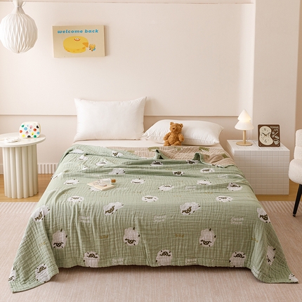 麻依 2025新款四层全棉纱布毯盖毯毛巾被子被芯 咩咩羊
