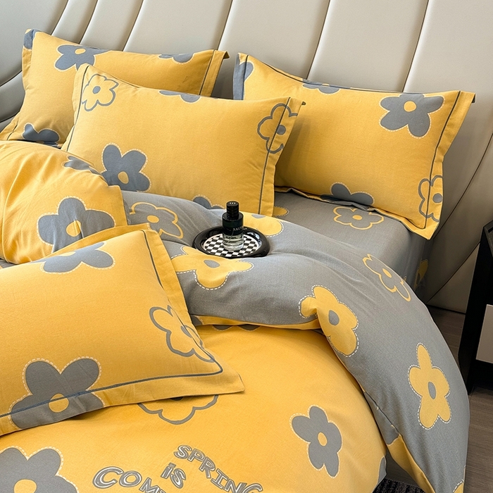 91家纺网 家纺一手货源 找家纺 海洋家纺 2025新款全棉磨毛四件套 花蜜 黄