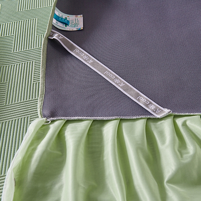 91家纺网 家纺一手货源 找家纺 青雅席业 2025新款7A抗菌母婴级纯乙纶PE刺绣凉感丝豆豆席床单款 斜条纹-水绿