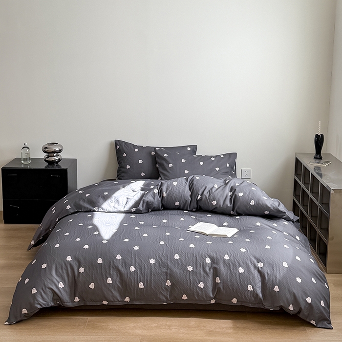 91家纺网 家纺一手货源 找家纺 窝米 2025新品简约时尚双层纱系列四件套 小幽灵灰