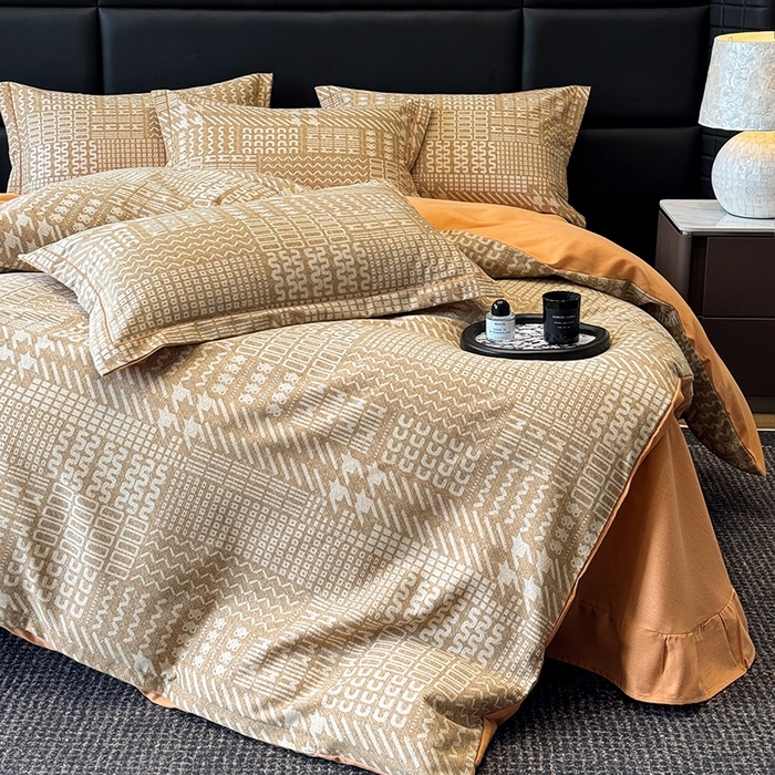 91家纺网 家纺一手货源 找家纺 海洋家纺 2025新款全棉磨毛四件套 罗卡尼亚 咖