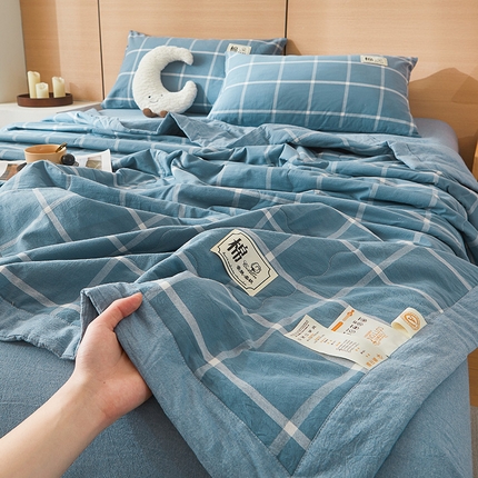 招财星家纺 2025新款新疆棉花被夏被100%里外全棉棉花夏被无印风全棉色织水洗棉夏凉被空调被春秋被单人可机洗 上野