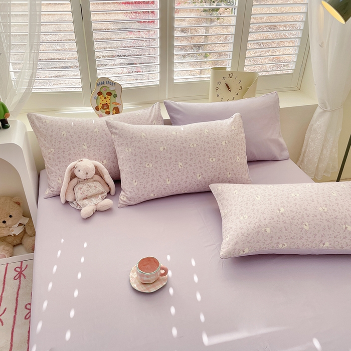 91家纺网 家纺一手货源 找家纺 宜家坊 2025新款全棉13070单床单床笠纯棉单品枕套床笠床单（有预缩尺寸 售后无忧 免费提供买家秀） 紫色小兔