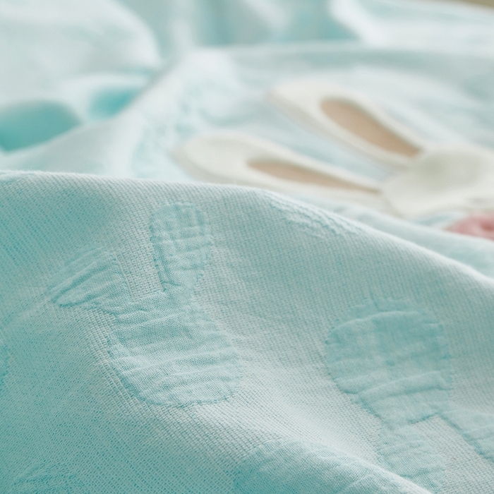 91家纺网 家纺一手货源 找家纺 怡家居 2025新款色织大提花贴布绣四件套 可爱兔-蓝