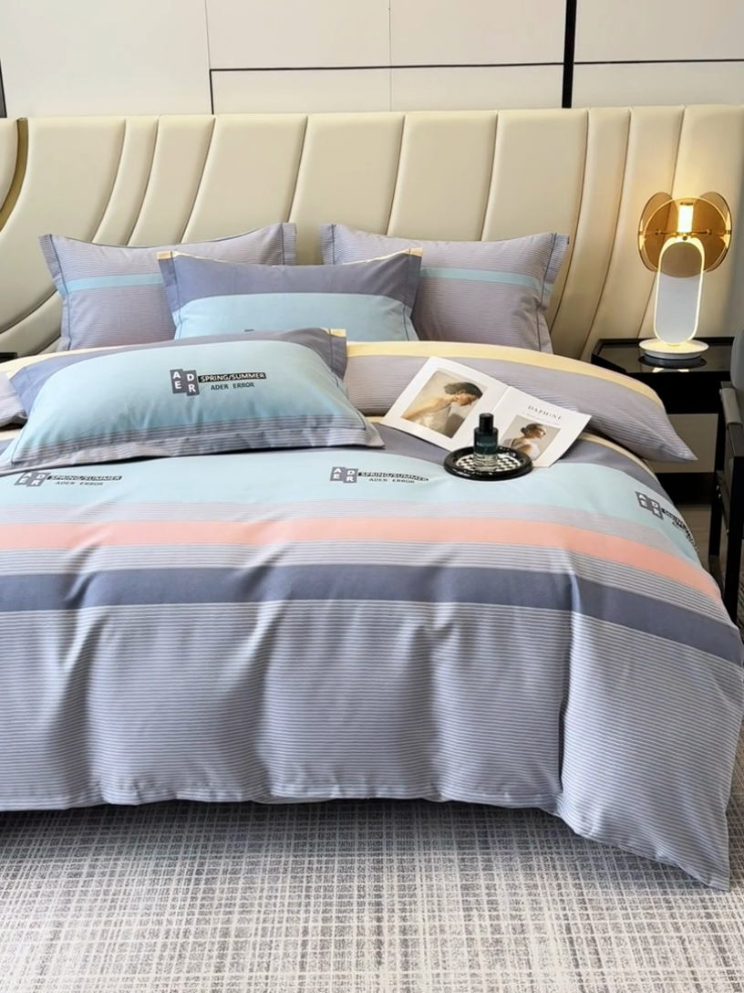 91家纺网 家纺一手货源 找家纺 海洋家纺 2026新款全棉磨毛四件套 潮青春 蓝