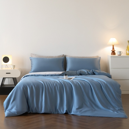 利欧 2025新款双拼水洗天丝四件套 双拼-宾利蓝+山灰