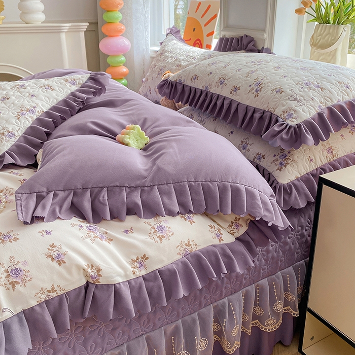 91家纺网 家纺一手货源 找家纺 提花大世界 2025直播热款A类针织棉双层纱夹棉床盖床裙花边单件三件四件套 幽香私语