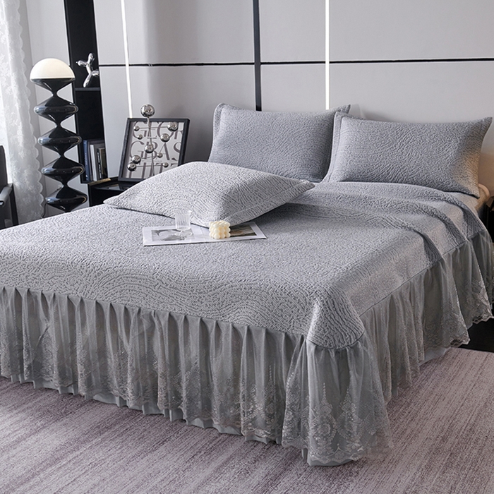 91家纺网 家纺一手货源 找家纺 青雅席业 2025新款7A抗菌母婴级纯乙纶PE刺绣凉感丝豆豆席床单款 肌理纹-灰