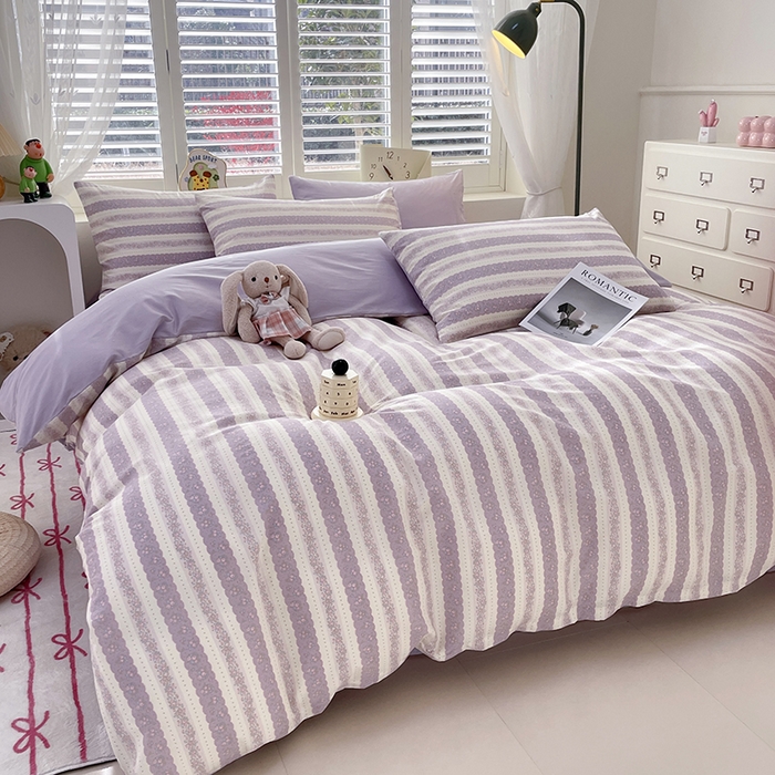 91家纺网 家纺一手货源 找家纺 宜家坊 2025热款全棉四件套学生床三件套单品床单床笠单被套印花小清新卡通碎花纯棉三四件套 紫朱花