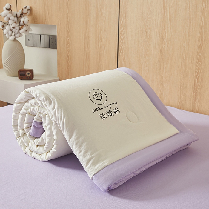 91家纺网 家纺一手货源 找家纺 晓时候 2025新款无印风水洗棉新疆棉花被夏被夏凉被空调被子 素夏-白紫
