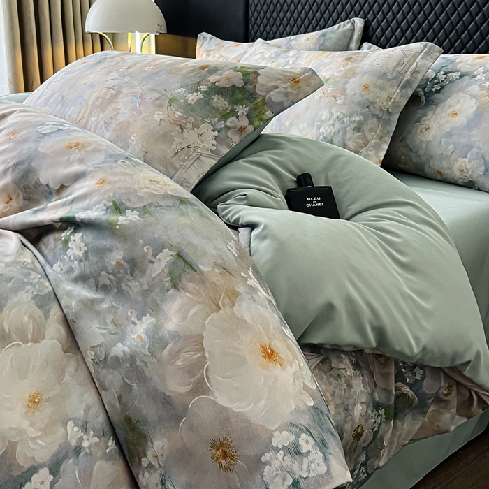 91家纺网 家纺一手货源 找家纺 仟网汇 2025新款棉代尔轻奢系列四件套 花期如梦