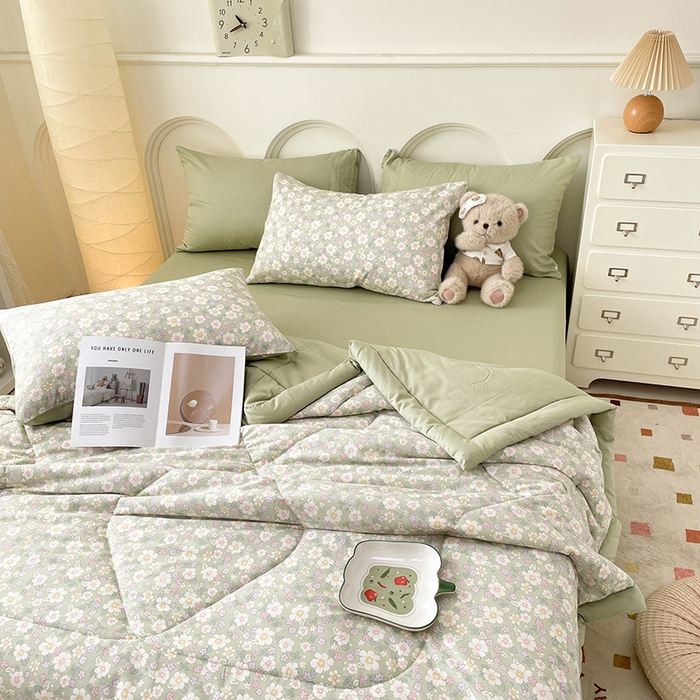 91家纺网 家纺一手货源 找家纺 丫丫家纺2025全棉夏被碎花卡通小清新简约纯棉夏凉被夏被四件套三件套风格三 木棉花