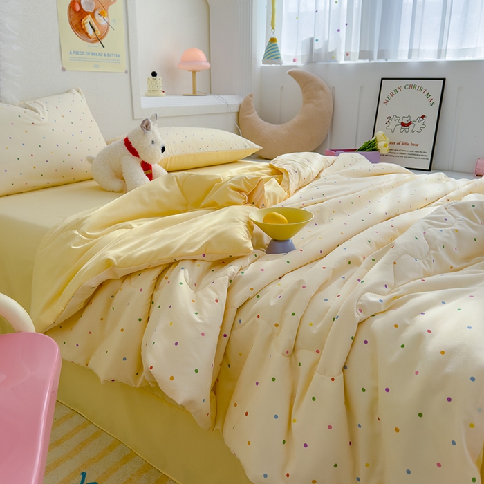 91家纺网 家纺一手货源 找家纺 弗苓家纺 2025 A类有氧针织双层纱夏被四件套直播爆款 奶油波波