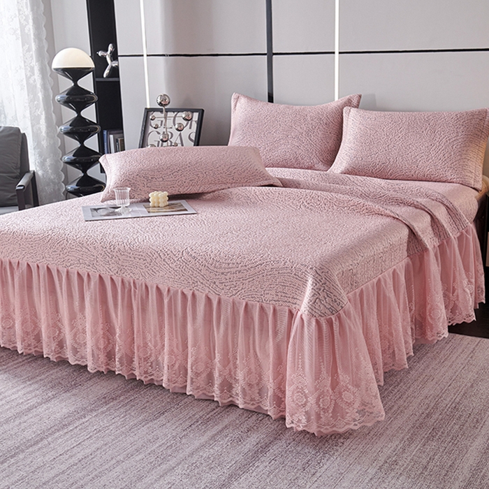 91家纺网 家纺一手货源 找家纺 青雅席业 2025新款7A抗菌母婴级纯乙纶PE刺绣凉感丝豆豆席床单款 肌理纹-粉