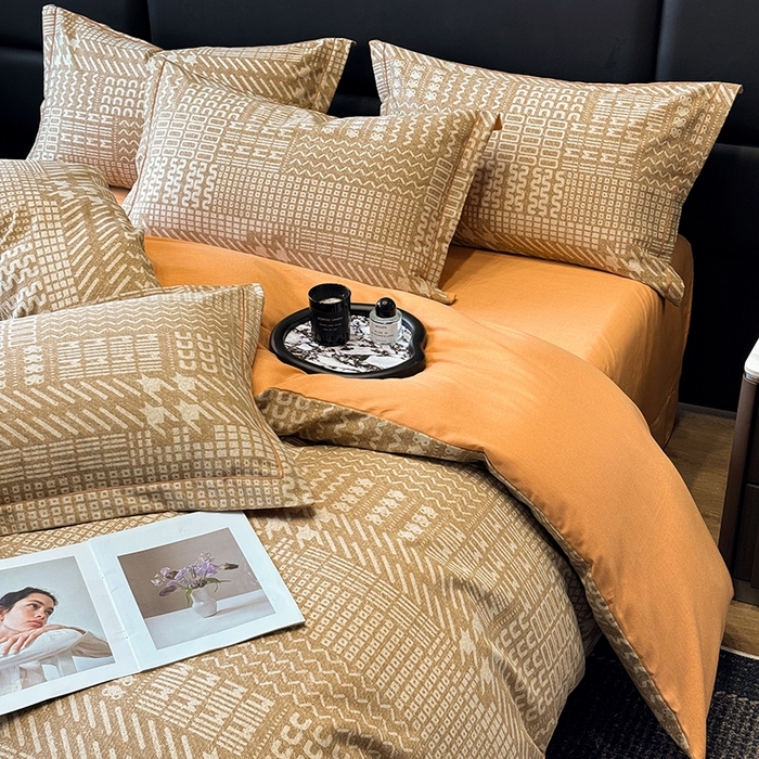 91家纺网 家纺一手货源 找家纺 海洋家纺 2025新款全棉磨毛四件套 罗卡尼亚 咖