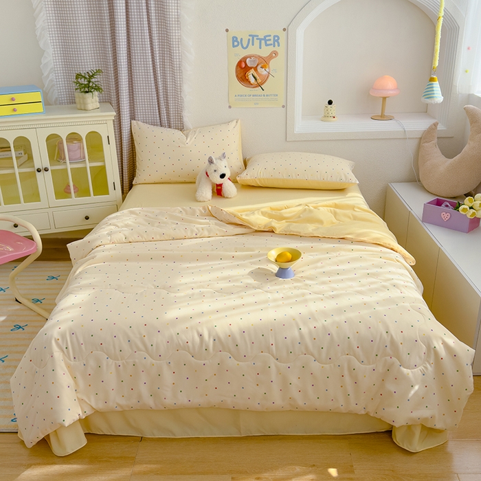 91家纺网 家纺一手货源 找家纺 弗苓家纺 2025 A类有氧针织双层纱夏被四件套直播爆款 奶油波波