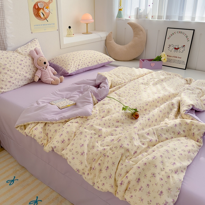 91家纺网 家纺一手货源 找家纺 弗苓家纺 2025 A类有氧针织双层纱夏被四件套直播爆款 蕾拉小姐