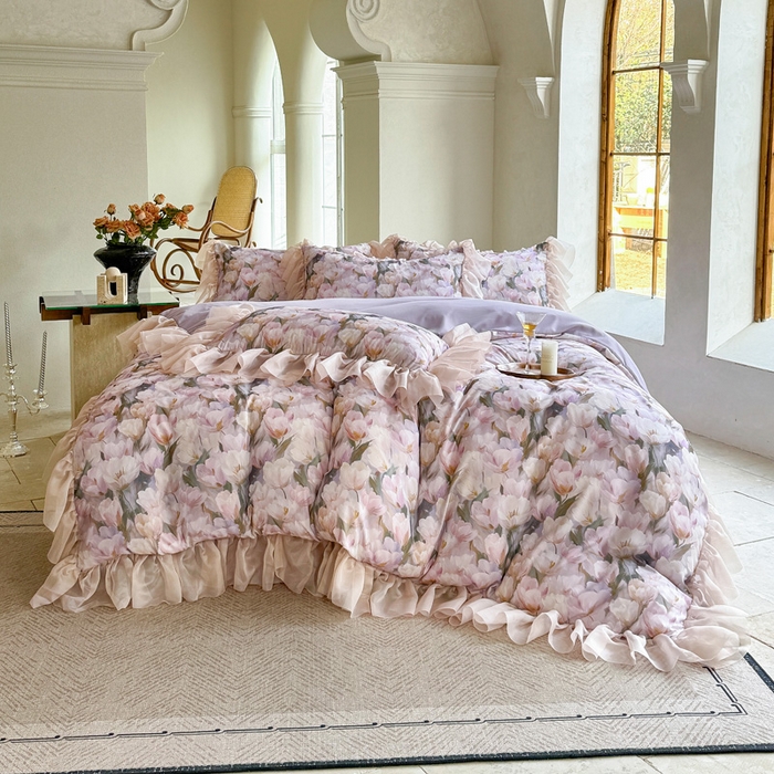 91家纺网 家纺一手货源 找家纺 仟网汇 2025新款韩版棉代尔法式四件套 仙本娜