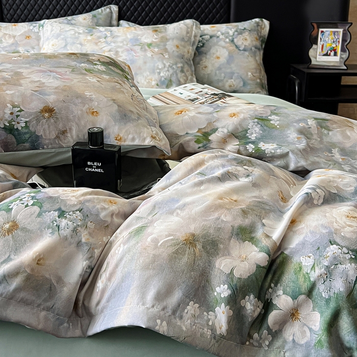 91家纺网 家纺一手货源 找家纺 仟网汇 2025新款棉代尔轻奢系列四件套 花期如梦